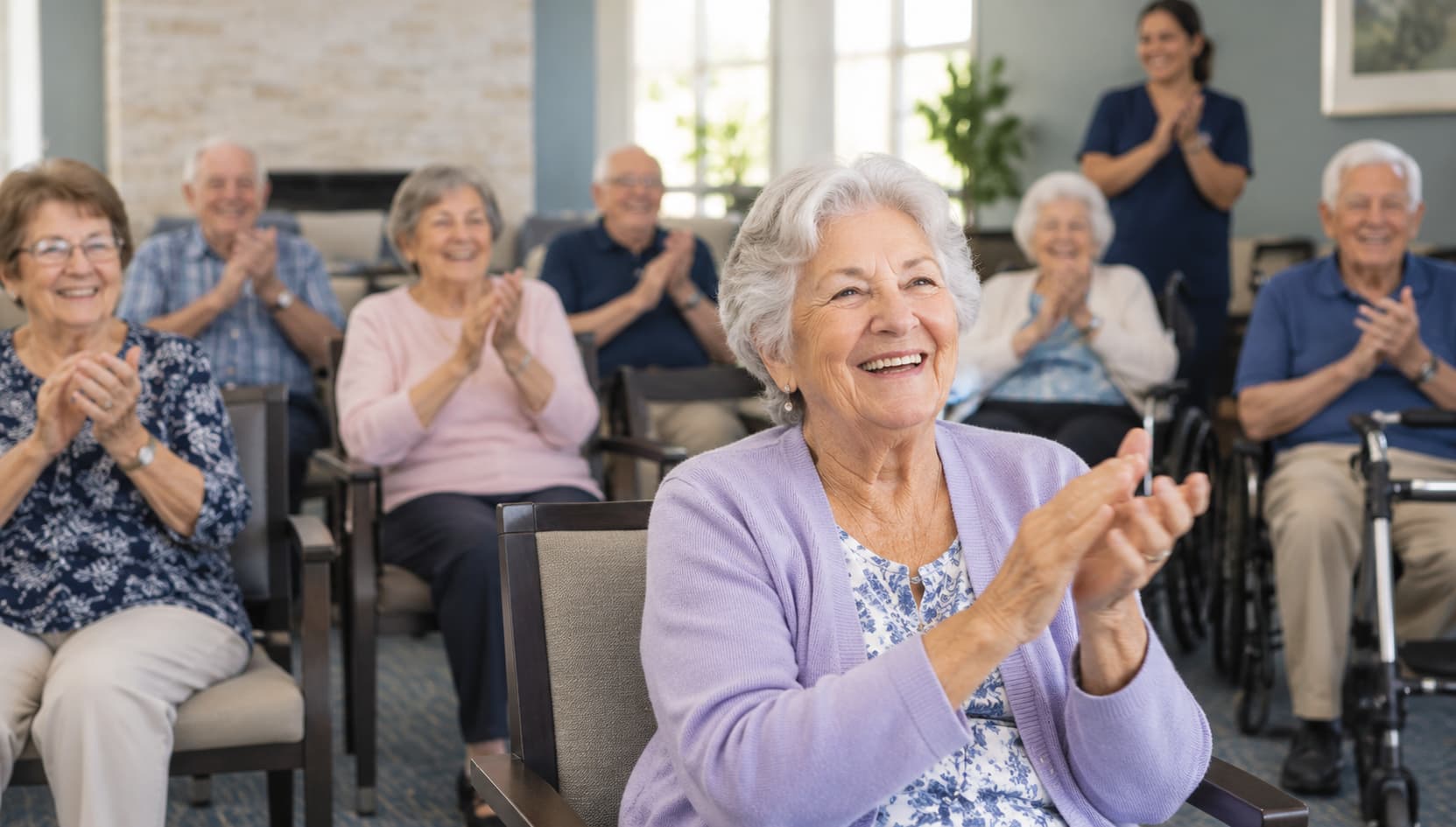Residents applauding together during an activity at Northwest
