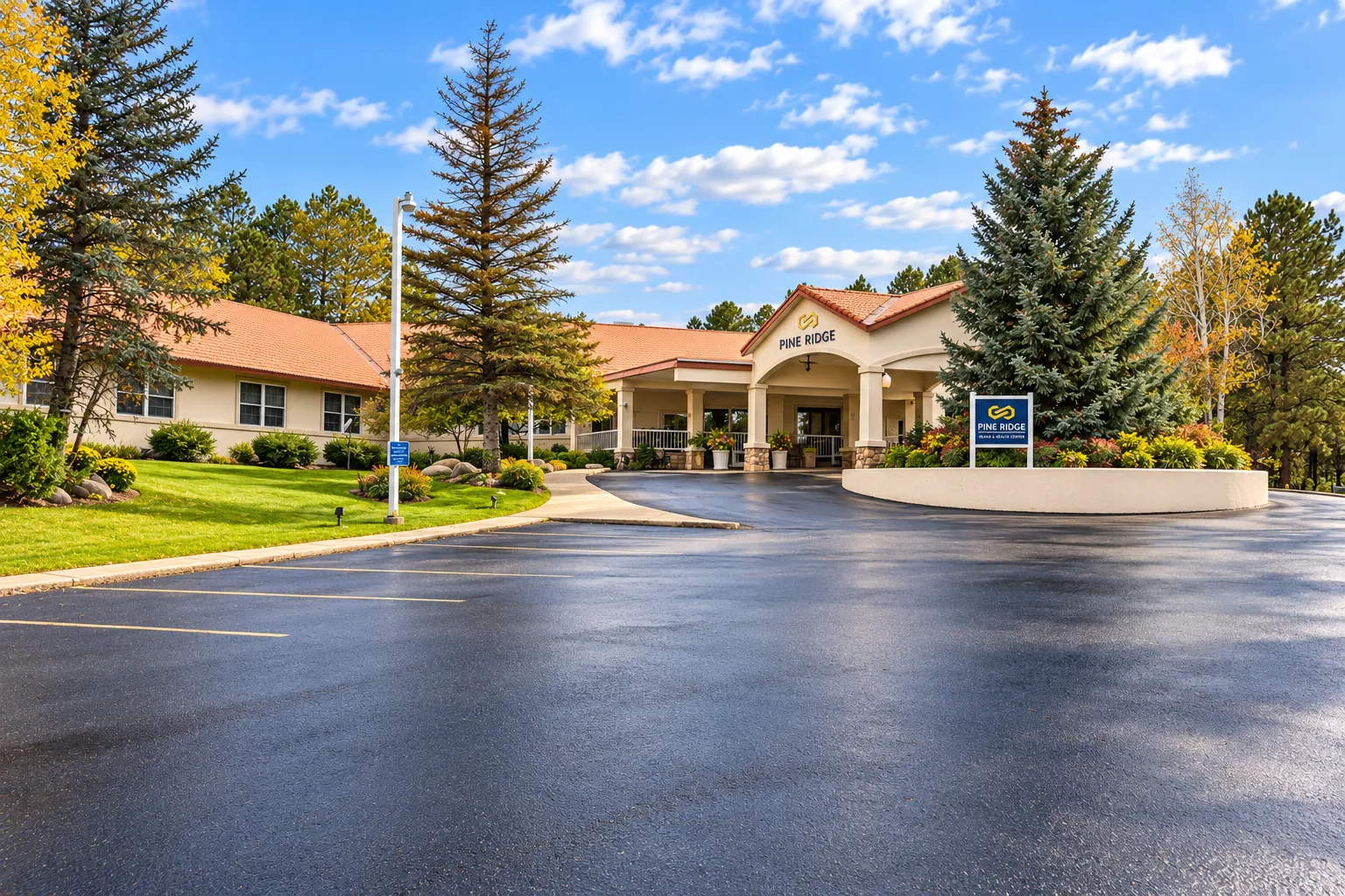 The front entrance of Pine Ridge